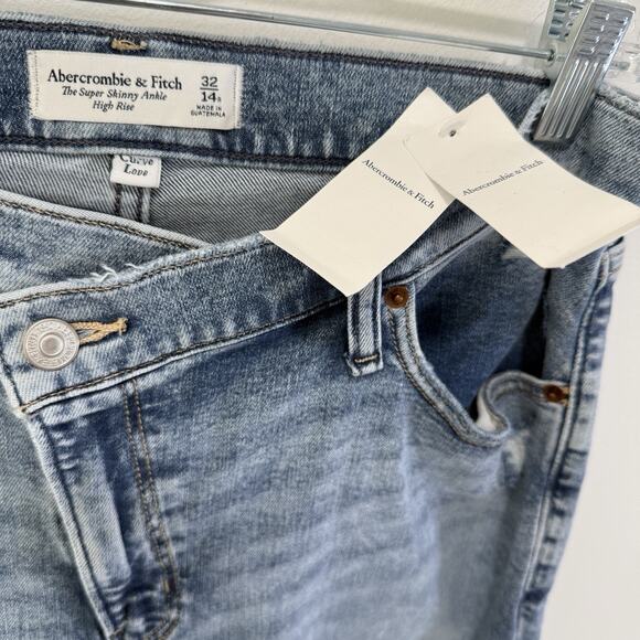 Abercrombie & Fitch Size 32 14 R Super Skinny Ankle High Rise Criss Cross Jeans - Picture 5 of 12